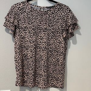 Adrianna Papell Animal Print Ruffle Sleeve Blouse
